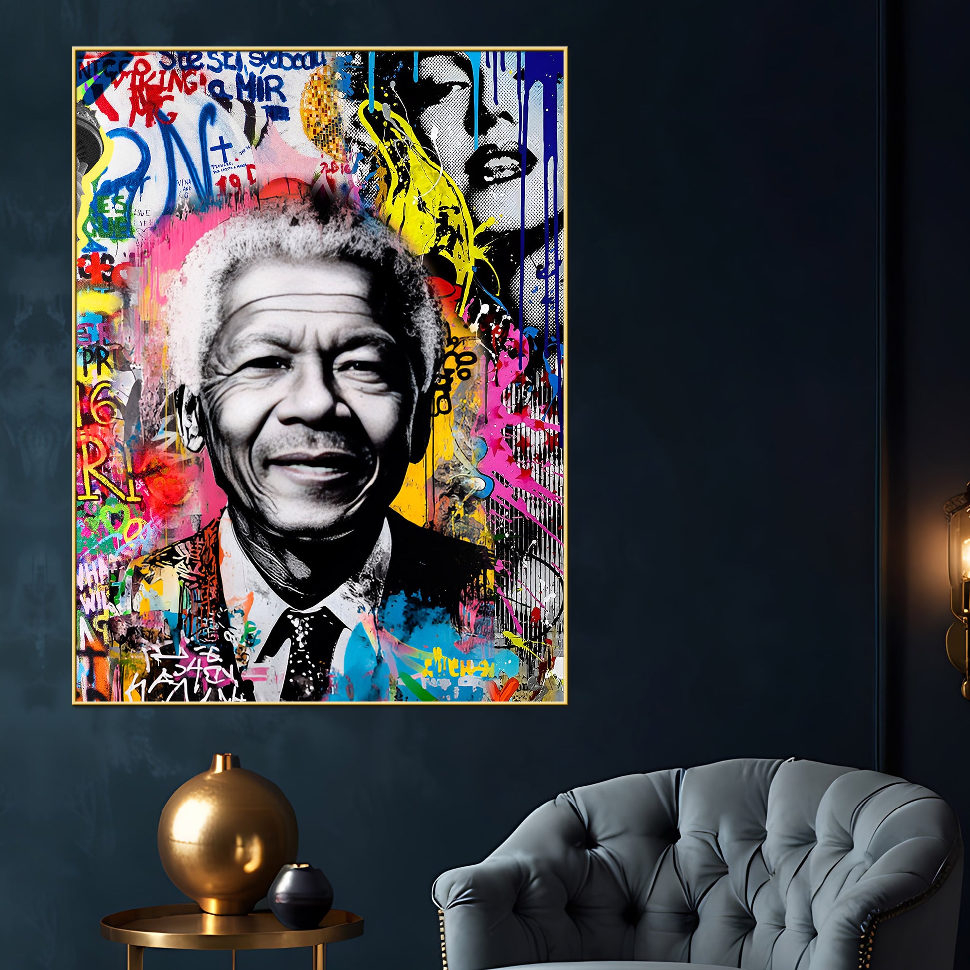 President Nelson Mandela Street Art Portrait Cotton Canvas Wall Painting