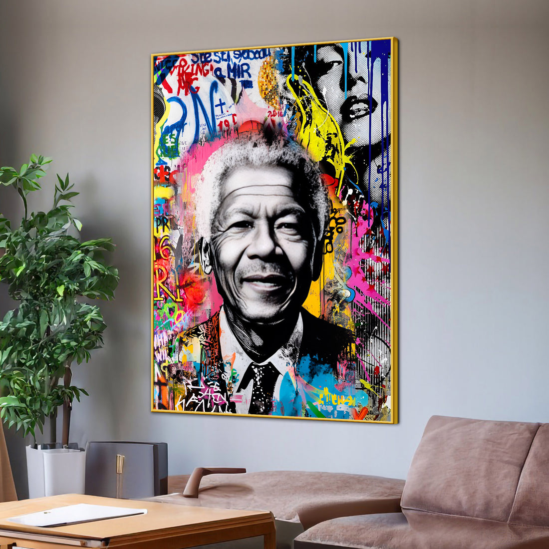 President Nelson Mandela Street Art Portrait Cotton Canvas Wall Painting