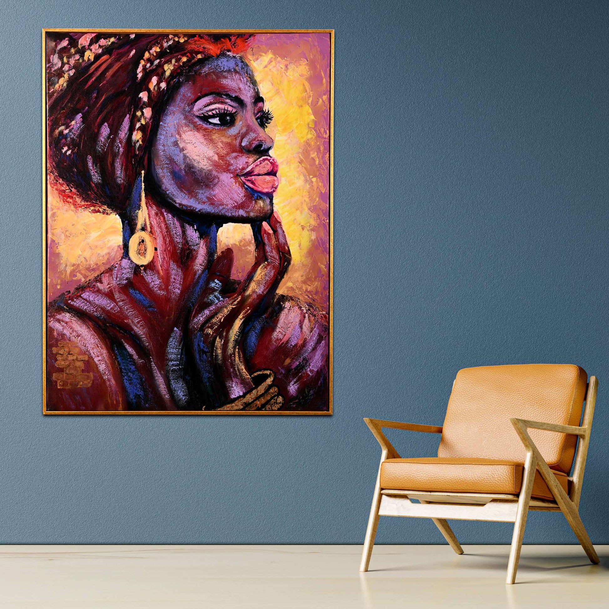 Queen of Fire in Glow Hand Painted Wall Painting with Floating Frame