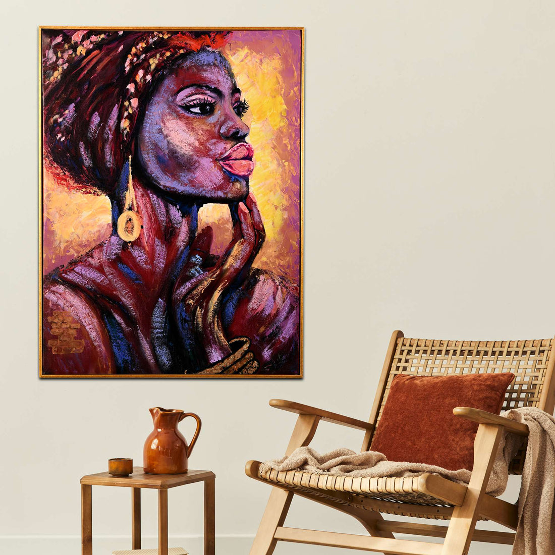 Queen of Fire in Glow Hand Painted Wall Painting with Floating Frame