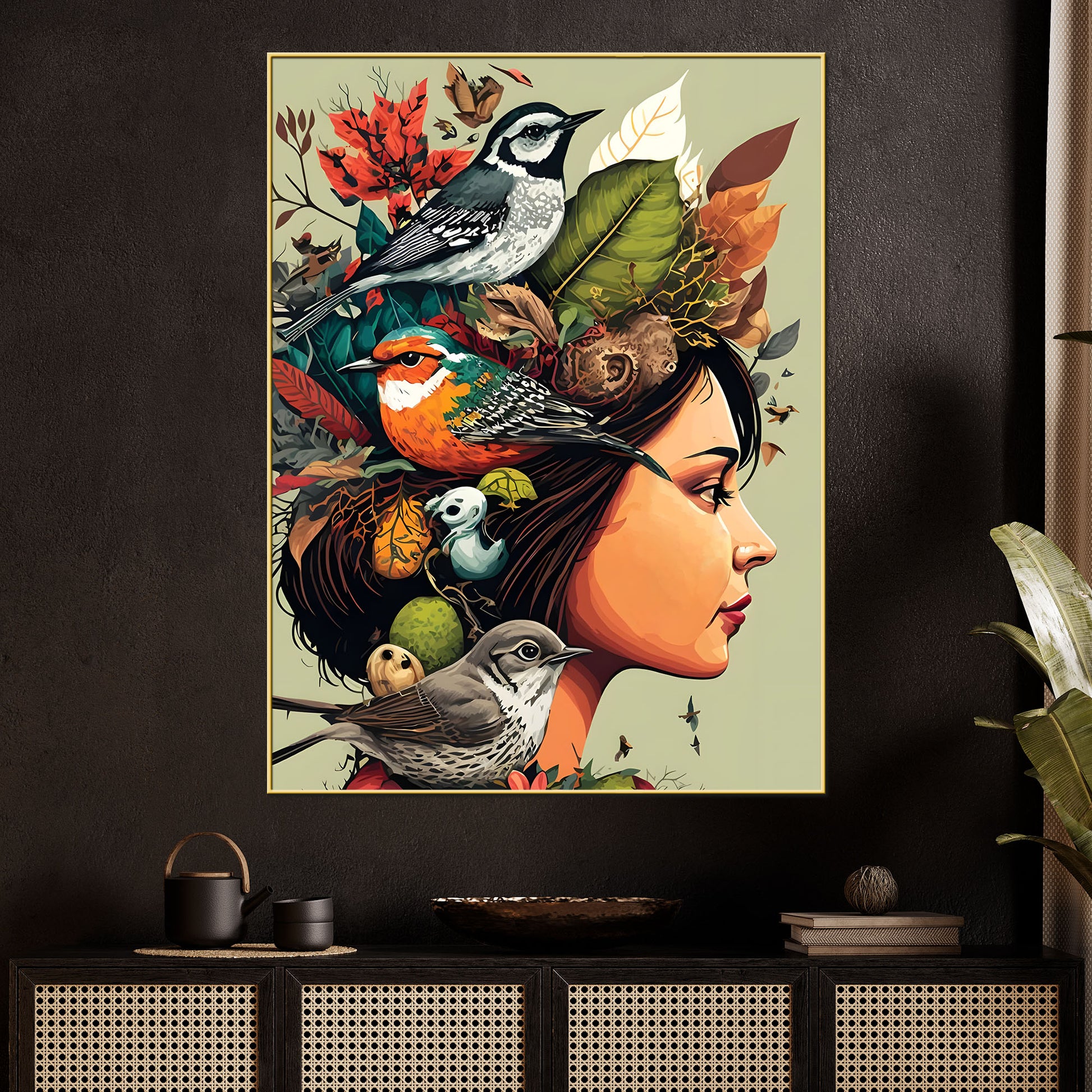 Queen Of The Birds Cotton Canvas Wall Painting
