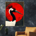 Red Crowned Crane with Rising Sun Cotton Canvas Wall Painting