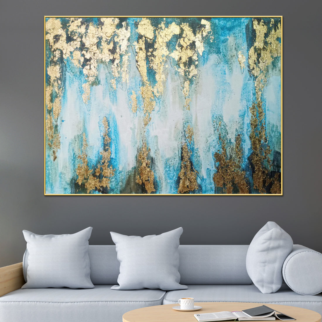 Royal Blue Thames Abstract Art Hand Painted Wall Painting with Floating Frame