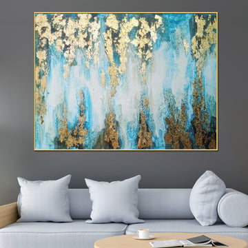 Royal Blue Thames Abstract Art Hand Painted Wall Painting with Floating Frame