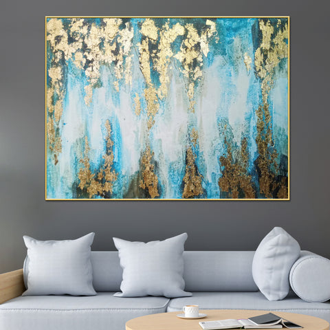 Royal Blue Thames Abstract Art Hand Painted Wall Painting with Floating Frame
