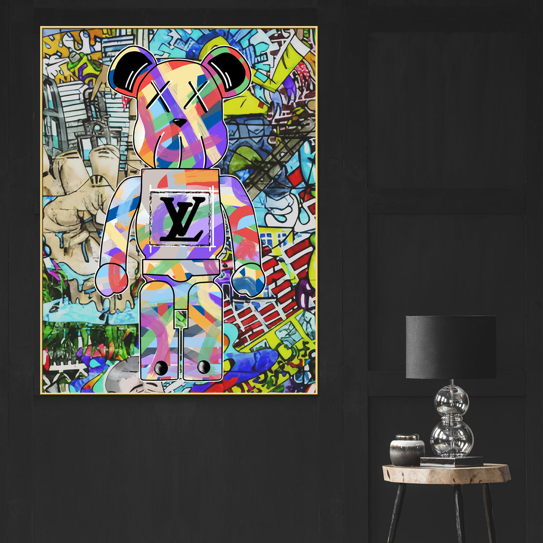 Street Colorful Graffiti Fashion Violent Teddy Bear Cotton Canvas Wall Painting