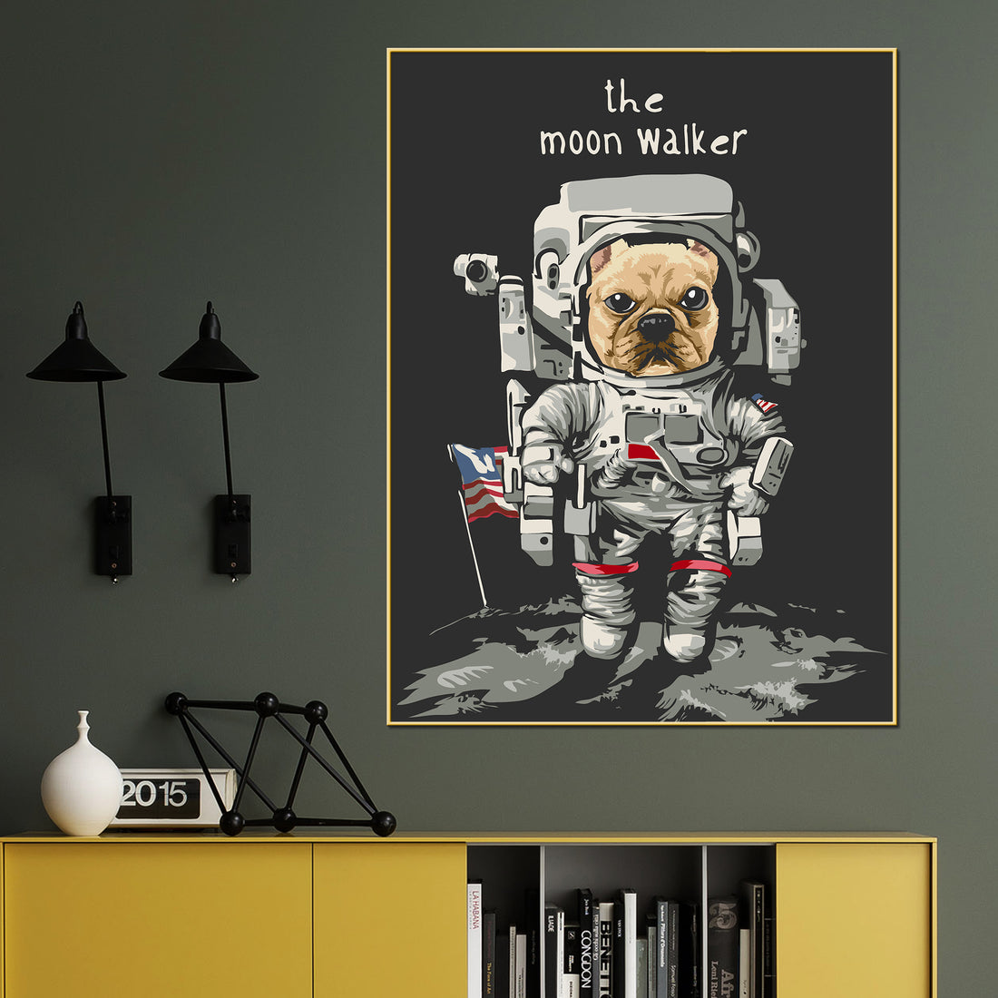 The Real Moon Walker Astronaut Dog Cotton Canvas Wall Painting