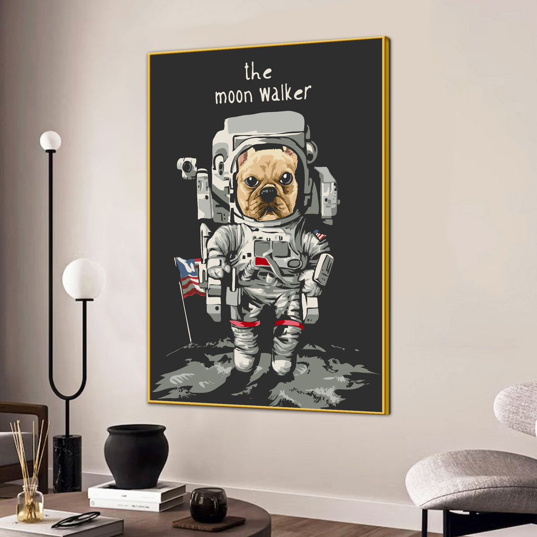 The Real Moon Walker Astronaut Dog Cotton Canvas Wall Painting