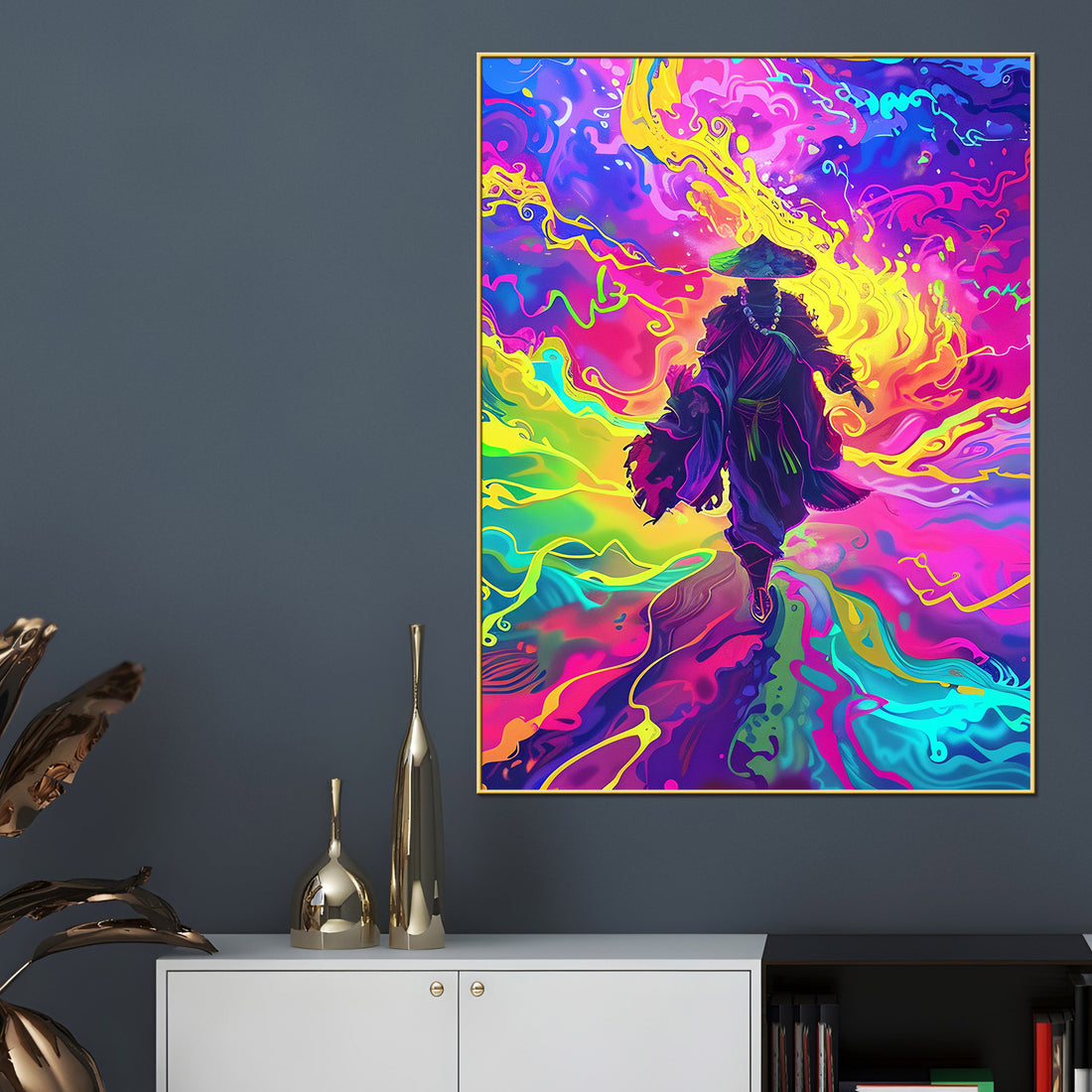 Vibrant Lone Samurai Colour Abstract Cotton Canvas Wall Painting