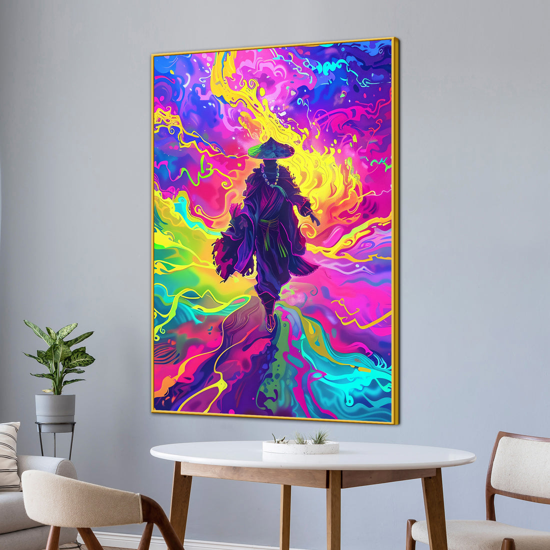 Vibrant Lone Samurai Colour Abstract Cotton Canvas Wall Painting