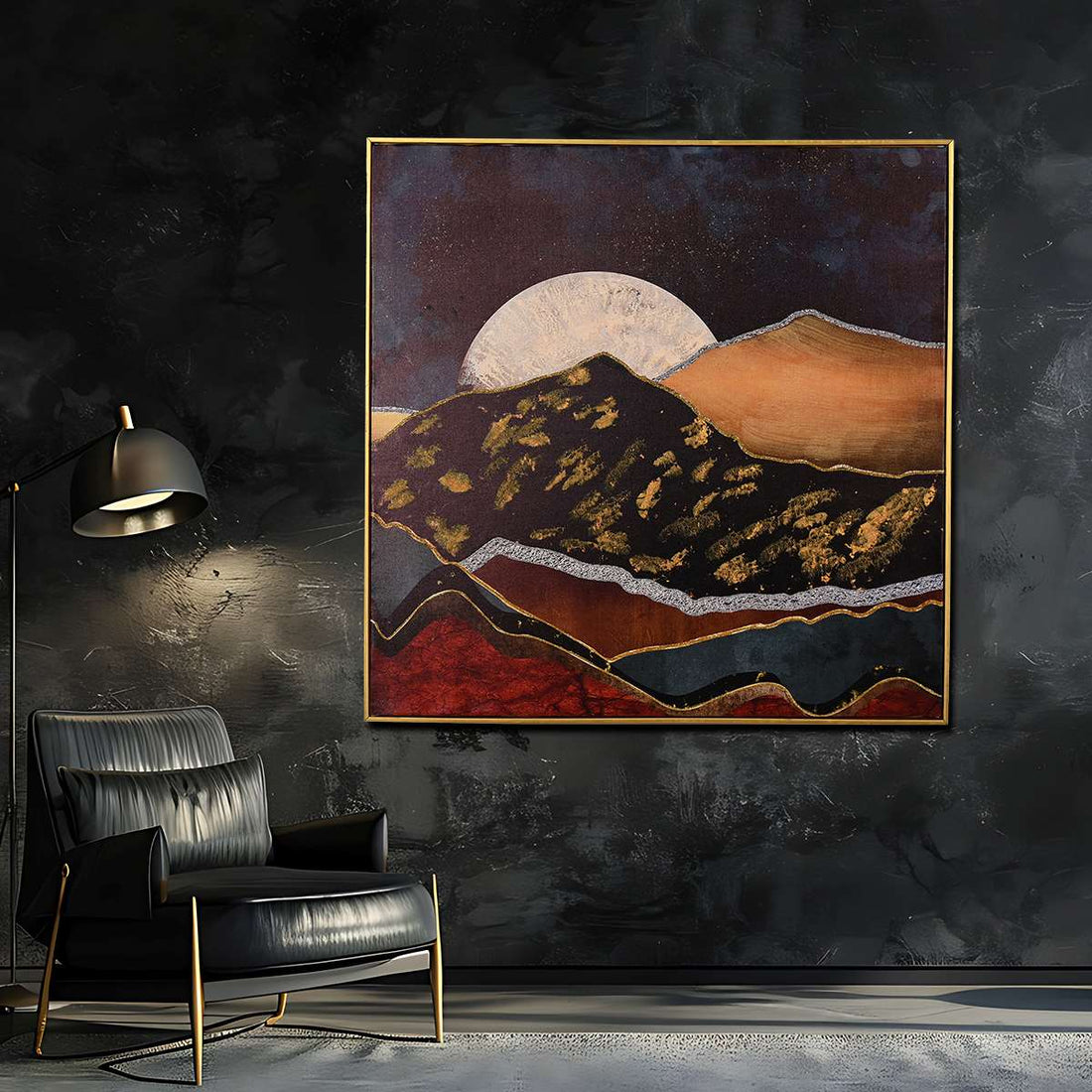 World of Colors Mountain Hand Painted Wall Painting with Floating Frame